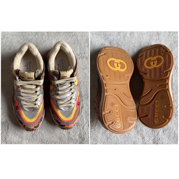 Gucci Ultrapace Sneakers Pink Multi Leather Metallic Reptile Snake Print Sz 36 - Picture 3 of 17